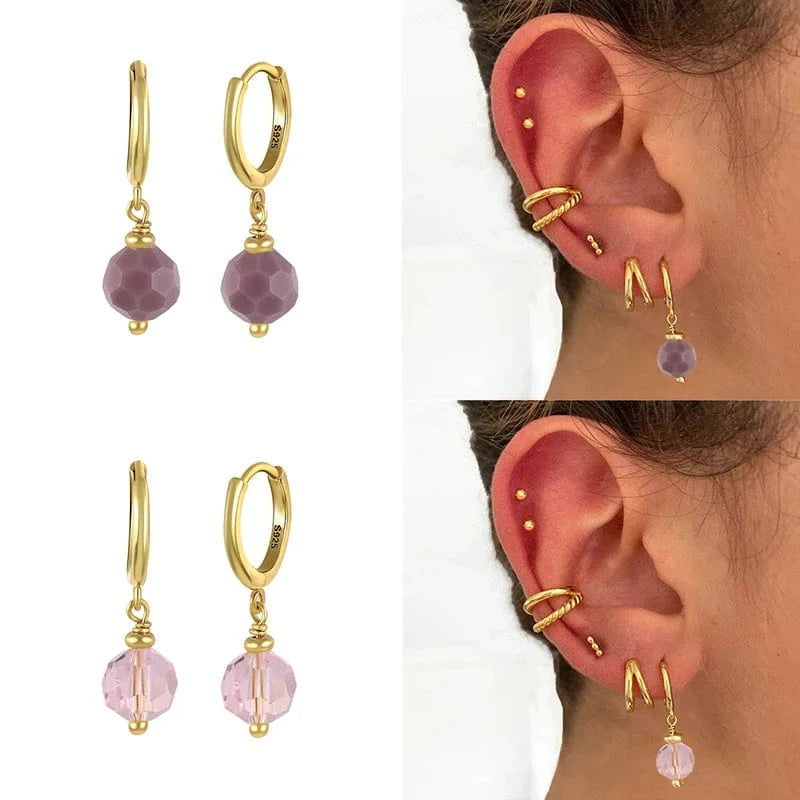 GRECIA 2022 Summer Earrings Stone Pendant Stacked Earrings S925 Sterling Silver Ball Glass Cute Women's Silver 925 Jewelry