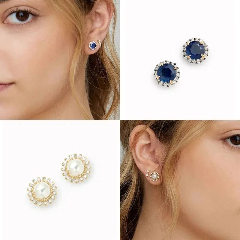 GRECIA Wholesale Luxury Bling Sparkling 5A CZ Stone 925 Sterling Silver Zircon Big Pearl Stud Earring