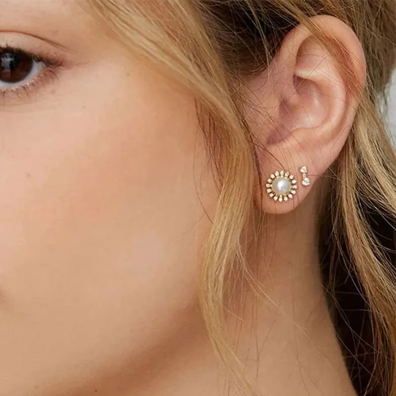 GRECIA Wholesale Luxury Bling Sparkling 5A CZ Stone 925 Sterling Silver Zircon Big Pearl Stud Earring