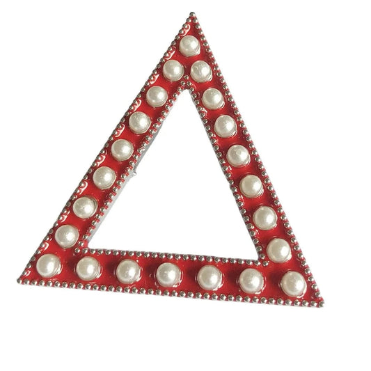 Greek Fellowship  Quality Metal Triangle Shape Red Crystal Pearl Dear Delta Brooch Society Lapel Pin Apparel Jewelry
