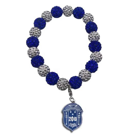 Greek Organizations Rhinestone Bracelets Blue White Zeta Phi Beta Shield Sorority Stretchy Bling Bracelet W  Lobster Clasp