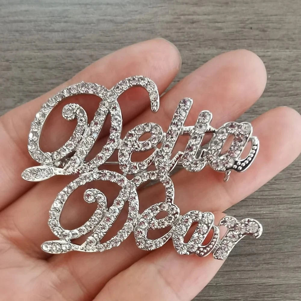 Greek Sorority  Letter Script Silver Dear Rhinestone Pearl word Brooches Pins accessories jewelry