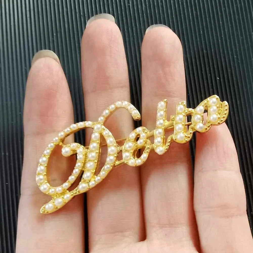 Greek Sorority  Letter Script Silver Dear Rhinestone Pearl word Brooches Pins accessories jewelry