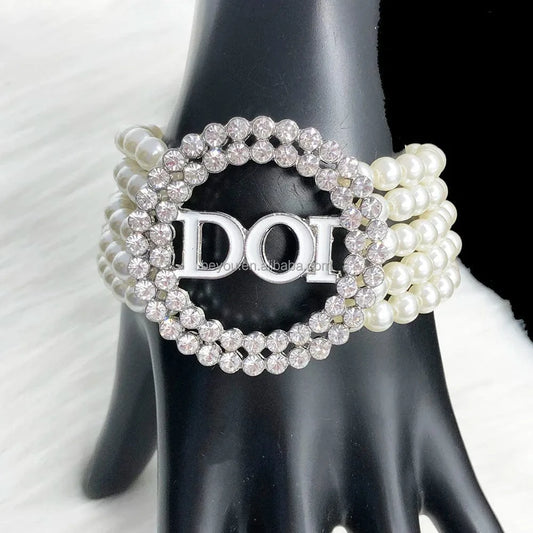 Greek Sorority Multichmber Pearl Rotundity DOI Letter Charm Bracelet Brooch Jewelry