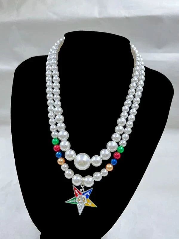 Greek Sorority OES Eastern StarHandmade Pendant Multilayer Imitation Pearl Bead Necklace