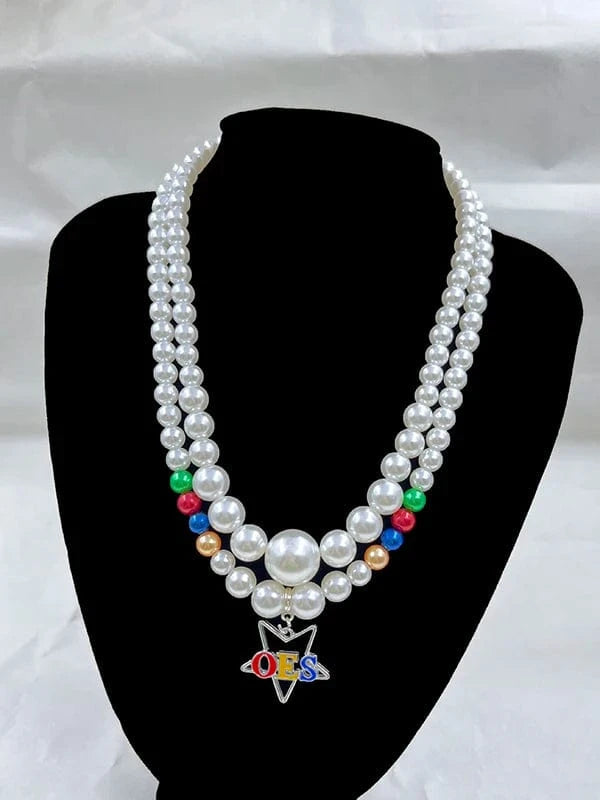 Greek Sorority OES Eastern StarHandmade Pendant Multilayer Imitation Pearl Bead Necklace