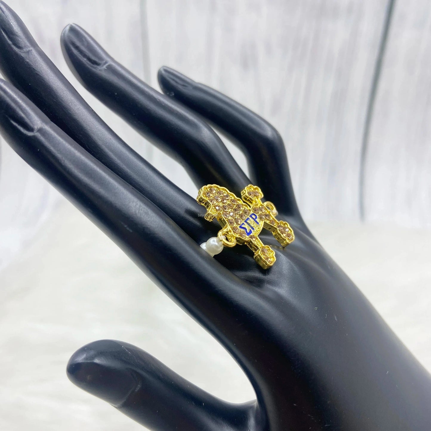 Greek Sorority Sigma Gamma Rho Double Pearl Chain Elastic Poodle Ring Jewelry