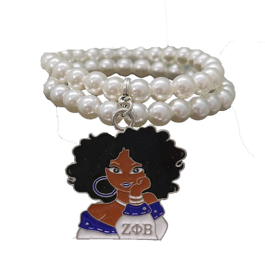Greek Sorority Society ZOB charm ZETA PHI BETA Charms For Women imitation pearl Finer Girl shaped pendant bracelet