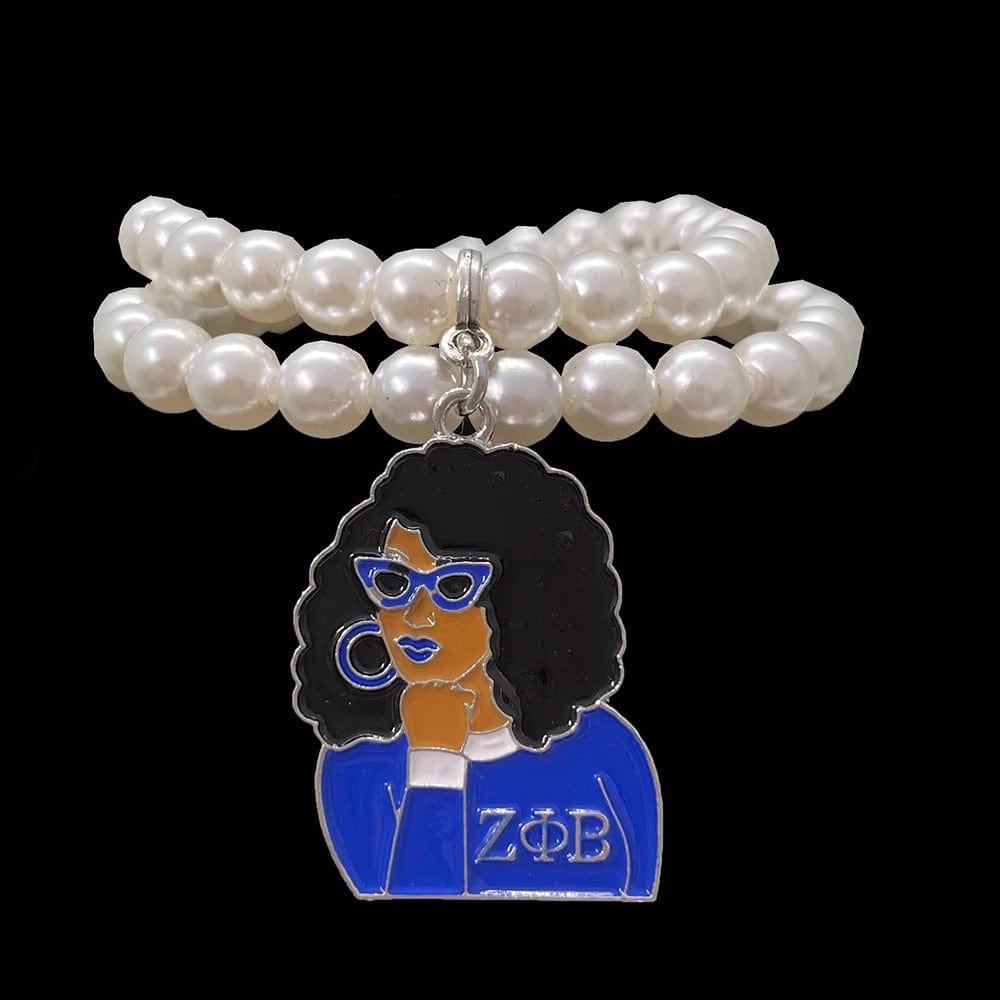 Greek Sorority Society ZOB charm ZETA PHI BETA Charms For Women imitation pearl Finer Girl shaped pendant bracelet