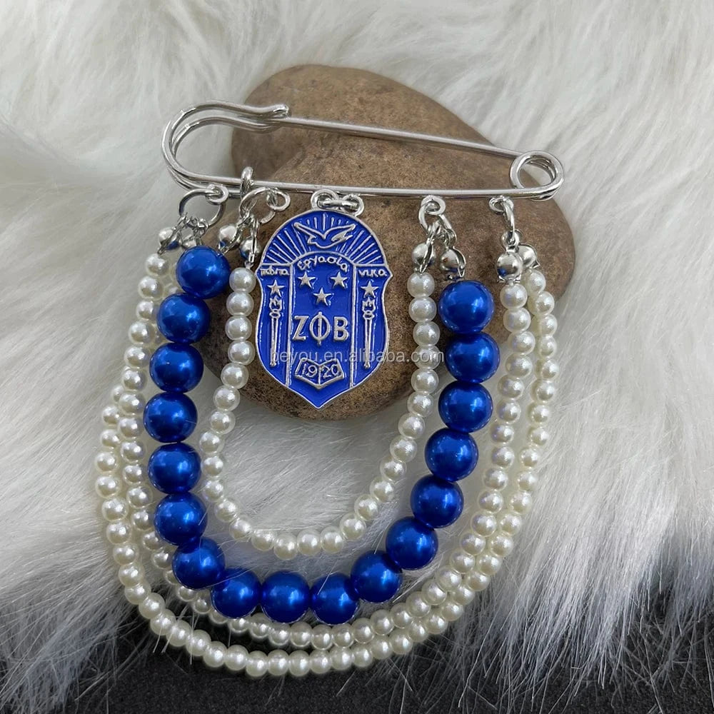 Greek Sorority ZPB 1920 Blue Rhinestone White Pearl Pigeon Stone Brooches Women Jewelry Accessories