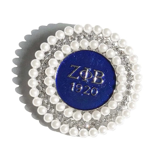 GREEK symbol brooch / 01 / Silver Plated Zeta Phi Beta Greek Sorority 1920 white Pearl Brooches Jewelry for Women Accessories