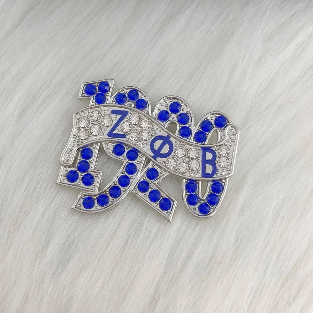 GREEK symbol brooch / 1 / Silver Plated Zeta Phi Beta greek Sisterhood 1920 Rhinestones Pins Brooch For Women