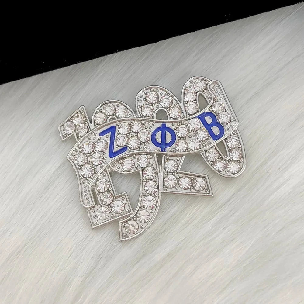 GREEK symbol brooch / 2 / Silver Plated Zeta Phi Beta greek Sisterhood 1920 Rhinestones Pins Brooch For Women
