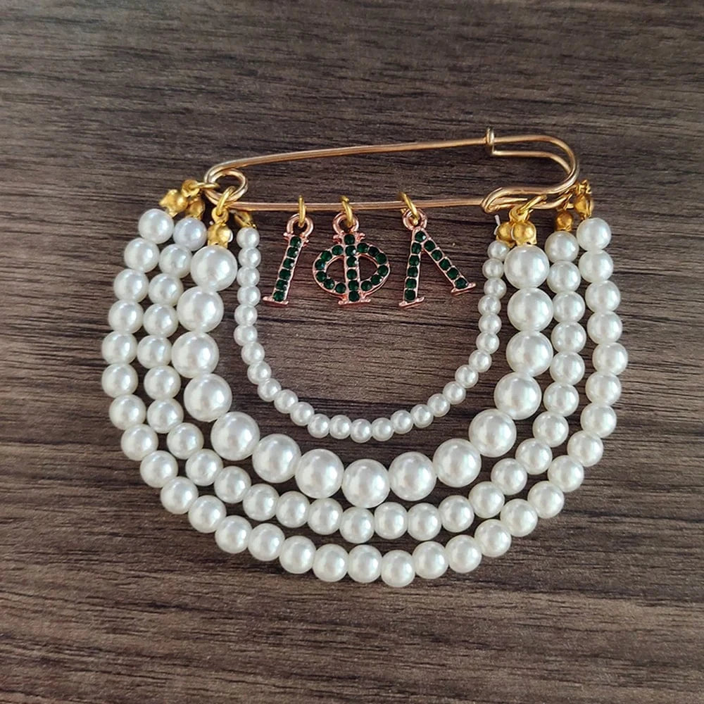 GREEK symbol brooch / A / Gold Plated Greek Sorority Iota Phi Lambda white pearl Sisters Wedding Party letter pendant brooch