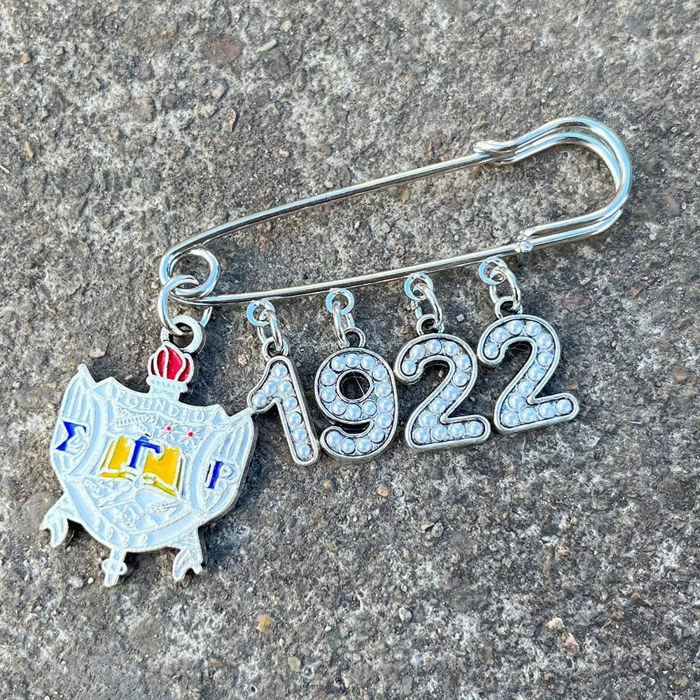 GREEK symbol brooch / A / Silver Plated Handmade Greek university Sigma Gamma Rho Sorority 1922 pearl brooch