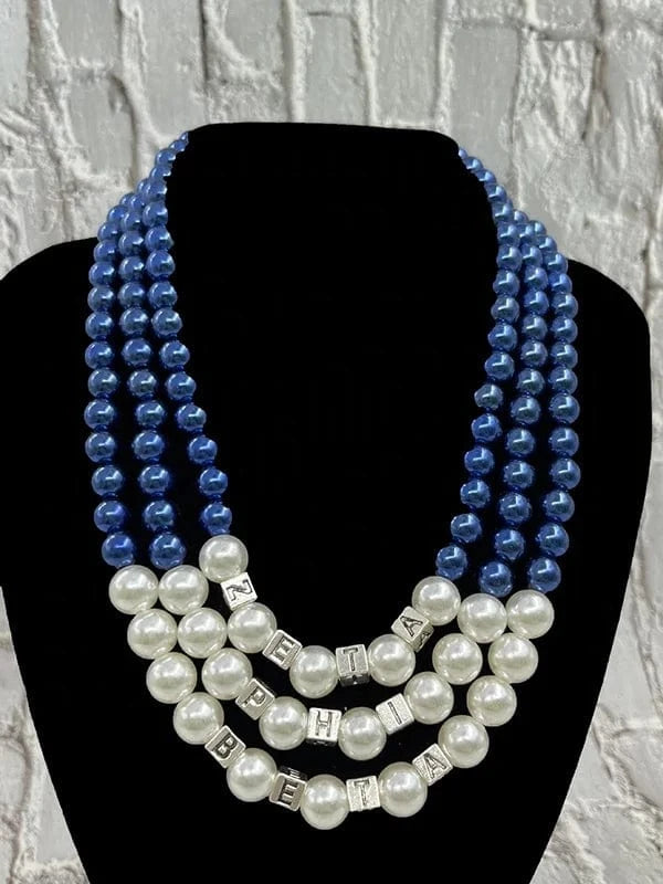 Greek women society ZOB sorority logo letter Pendant blue multi-layered imitation pearl necklace