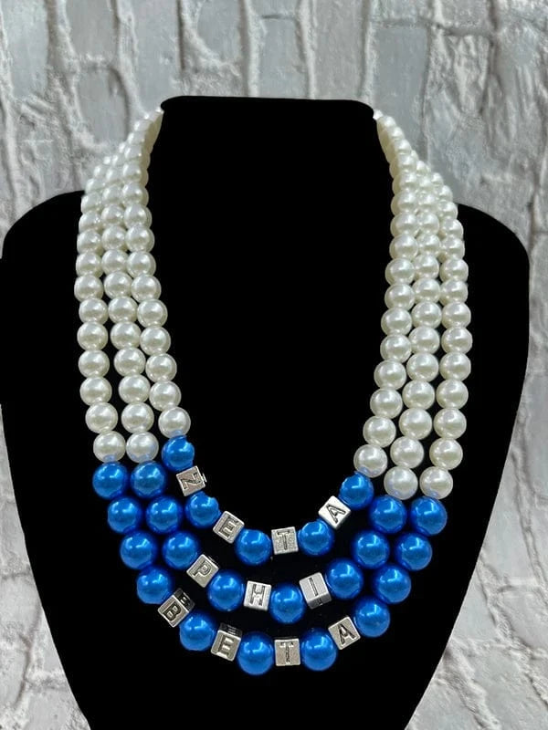 Greek women society ZOB sorority logo letter Pendant blue multi-layered imitation pearl necklace