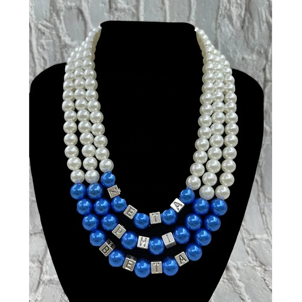 Greek women society ZOB sorority logo letter Pendant blue multi-layered imitation pearl necklace