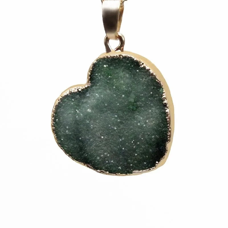 Green / 24mm Cluster Necklace Pendant Blue Druzy Heart Shape Gold Electroplated Gemstone Pendant Love Heart Crystal Pendant Charm For Jewelry