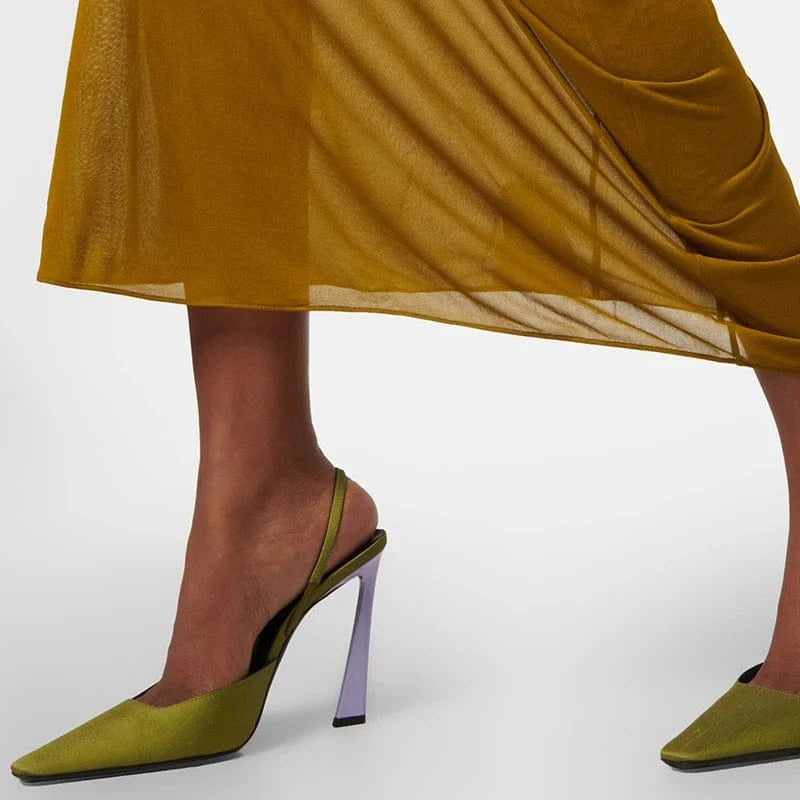 Green Color Zapatos-Femenin Metal Fashion Ankle Strap Sandals Sexy Women High Heel Shoes