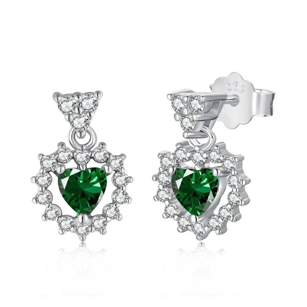 Green Factory Fashion Jewelry 925 Sterling Silver Stud Earrings Brilliant Halo Cubic Zirconia Heart Earrings for Women