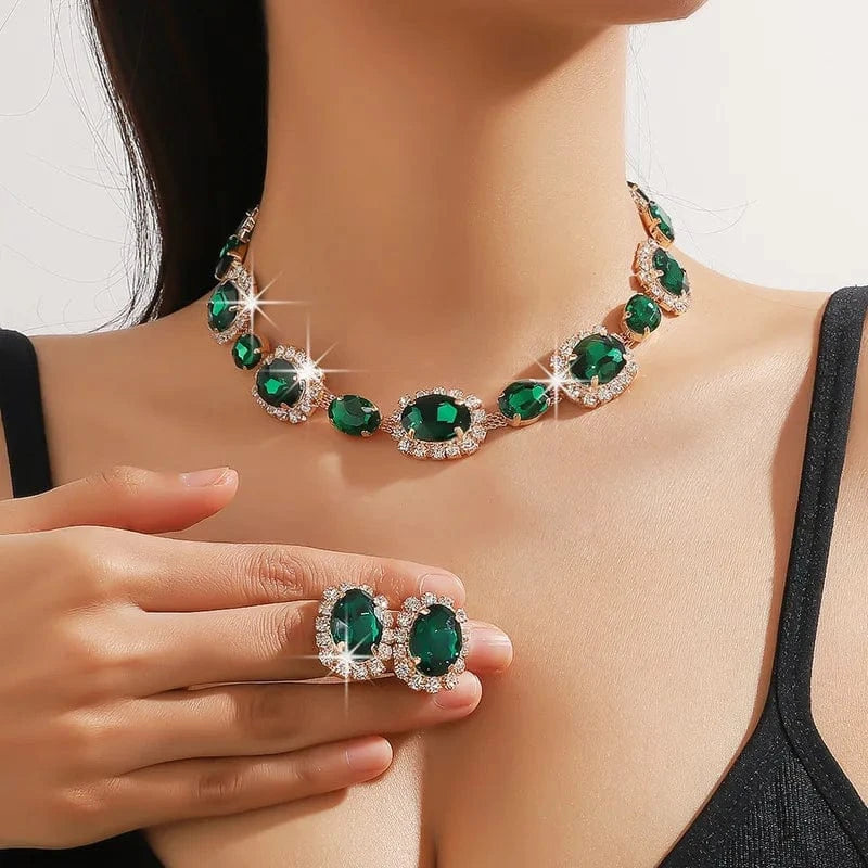 Green Hoyon Colorful Multi-style Bridal rhinestone Jewelry Set Necklace Earrings Set Wedding crystal Jewelry for woman