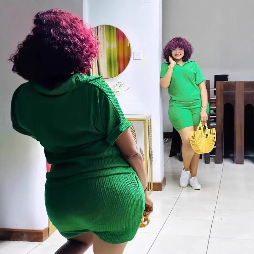 green / L Short Set Women Two Piece Sets Matching Sets Short Sleeve Print Letter Tops Long Pants High Waist Y2k Streetwear Casual Loose