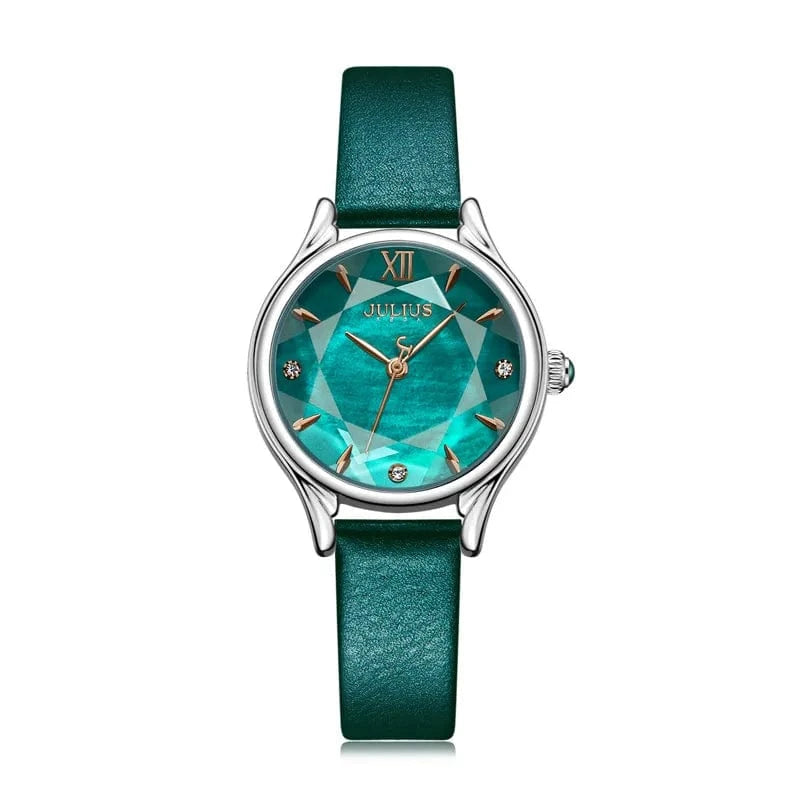 green Mother-of-pearl Women's Watch Japan Quartz Elegant Fashion Hour Bracelet Real Leather Clock Girl's Birthday Gift Julius Box