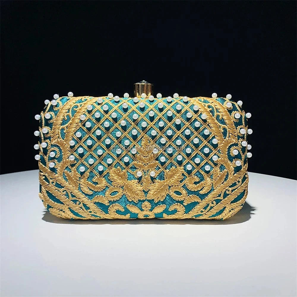 Green OC4402 Elegant Women Clutch Bag Cheap Price Embroidery Evening Clutch Bag Ladies Wedding Purse