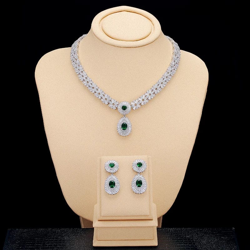 GREEN RAKOL SP232 American Style Popular Honorable Jewelry Full Inlay Crystal Zircon Water Shape Pendant Wedding Bridal Jewelry Set
