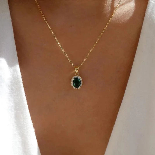 Green Red Crystal Pendant Necklace Gold Plated Fine Jewelry Gemstone Necklace Women Personalized Necklace