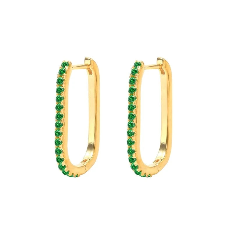Green S925 sterling silver U-shaped micro-inlaid colorful zircon personalized trendy hoop earrings jewelry for women