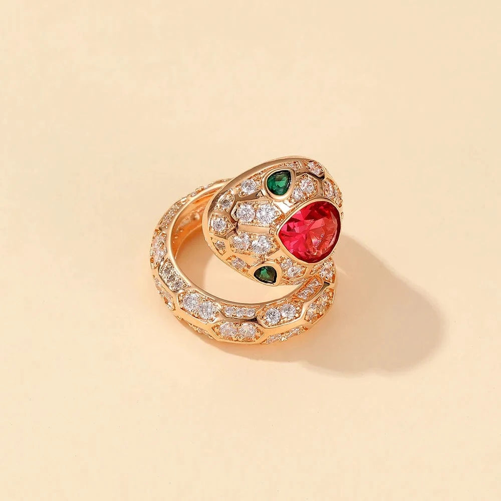 Green snake necklace earring ring serpentine exaggeration hyperbole statement luxury jewelry for woman party and wedding