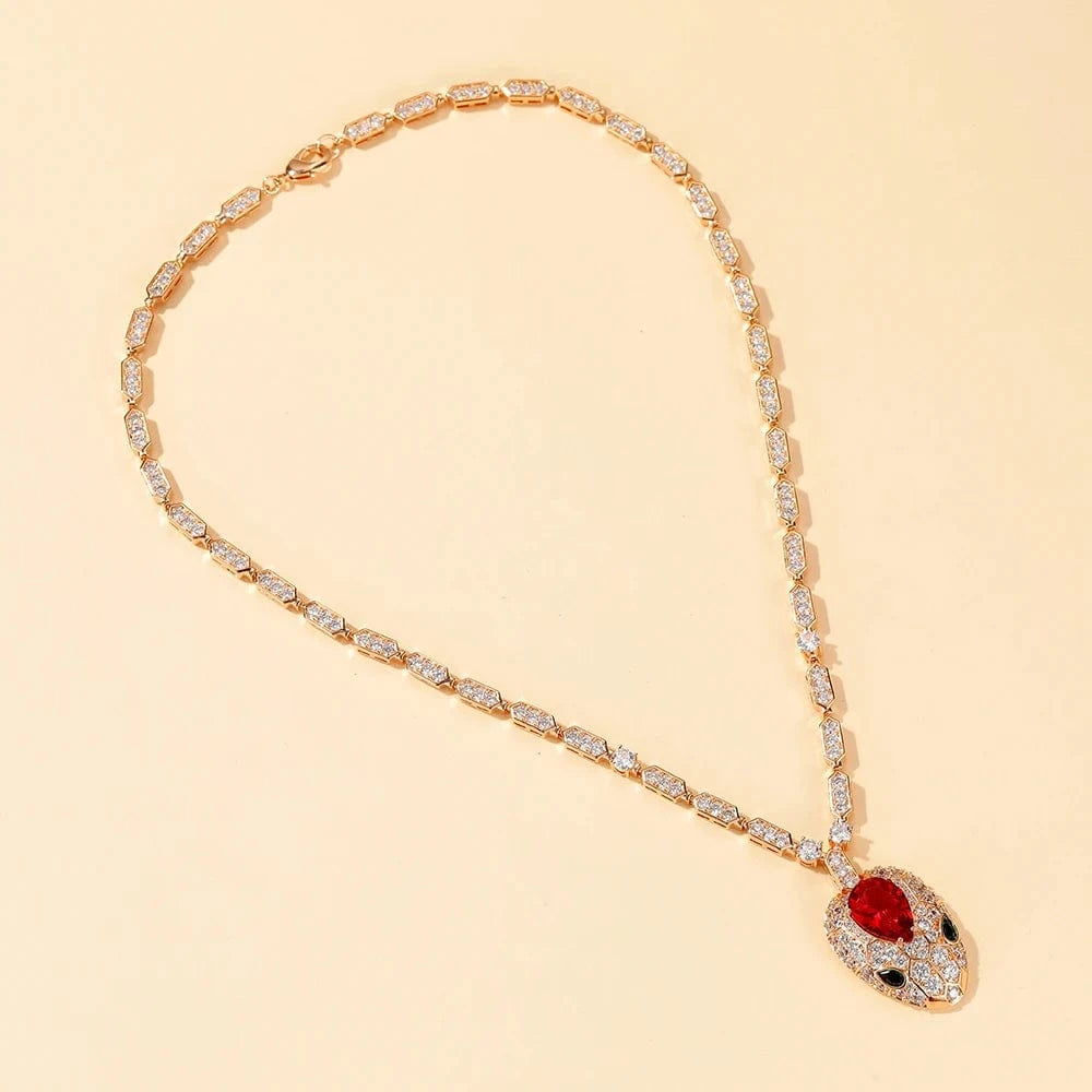 Green snake necklace earring ring serpentine exaggeration hyperbole statement luxury jewelry for woman party and wedding