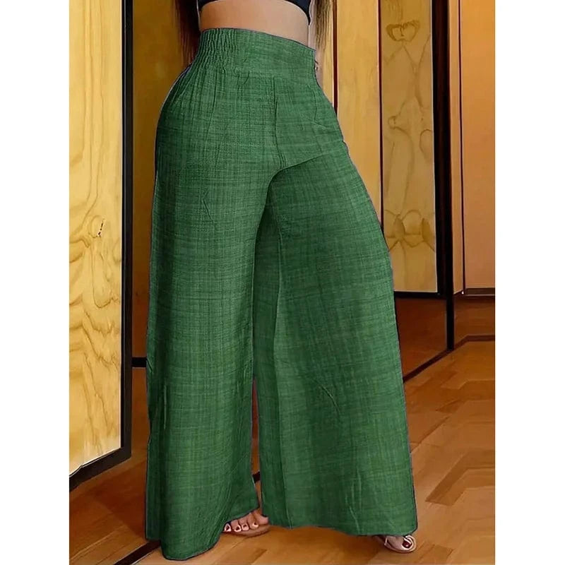 green / XL New Spring And Summer Women's Solid Color High Waist Slimming Wide Leg Pants 2025 Female Fashion Clothing Pantalones De Mujer