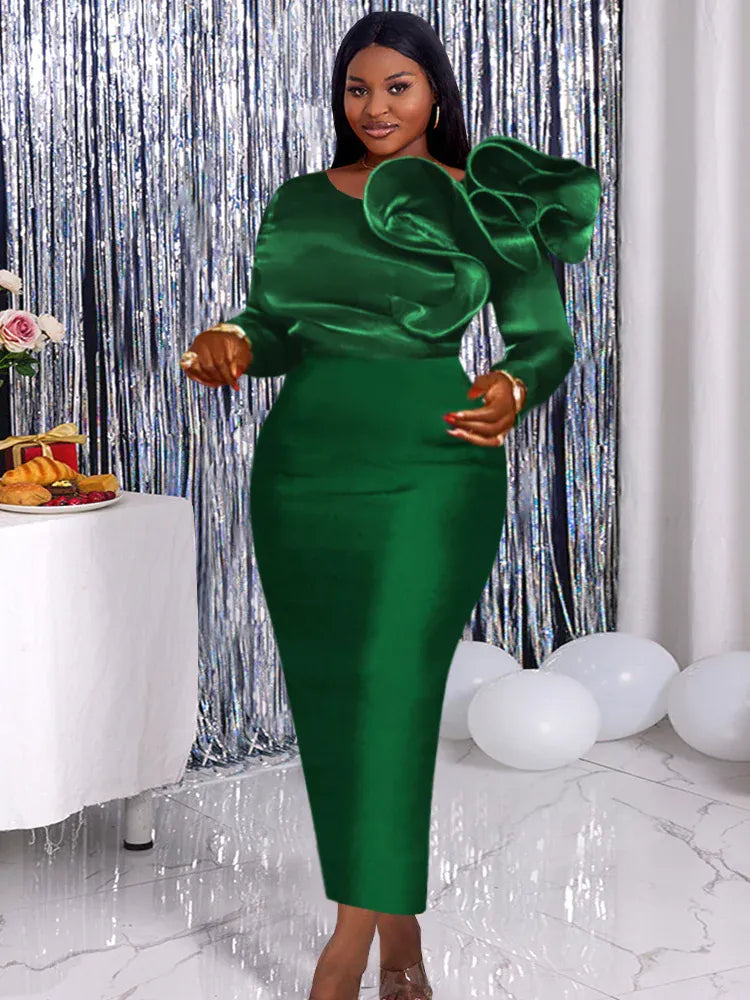 green / XL Wmstar Plus Size Dresses for Women Party Bodycon Elegant New in Fashion Maxi Dress High Quality Wholesale Dropshipping 2024