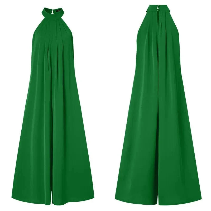 green / XL ZANZEA 2024 Summer Women Party Elegant Jumpsuits Wide Leg Rompers Solid Color Wide Leg Playsuits Holiday Chic Sleeveless Overall