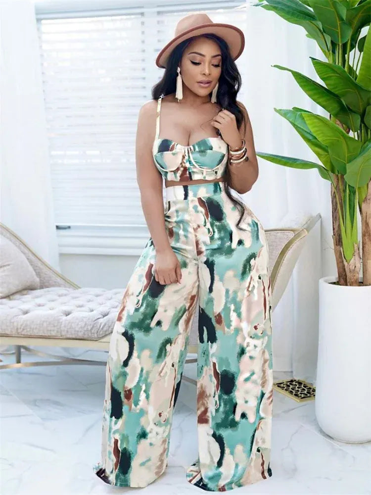 green / XXL Wmstar Women 2 Piece Set Summer Holiday Sleeveless Bra and High Waist Pants Sets Trouser Casual Suit Wholesale Dropshipping 2024