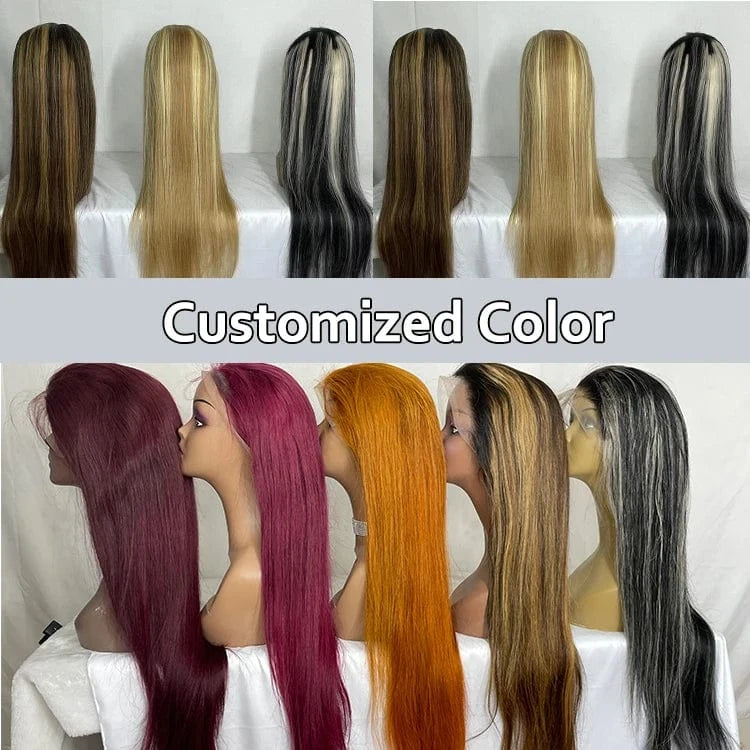 Grey Black with blonde Highlight piano wig 13x6 Colored virgin human hair Full Lace Frontal Wig black grey straight hair wig