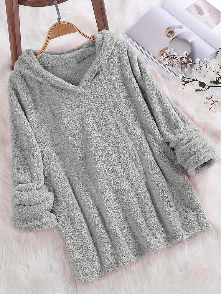 Grey / S Fleece Solid Colour Hoodie Casual Long-Sleeved Hooded Sweatshirt Women's Autumn And Winter New Models 2024 Warm Solid Colour