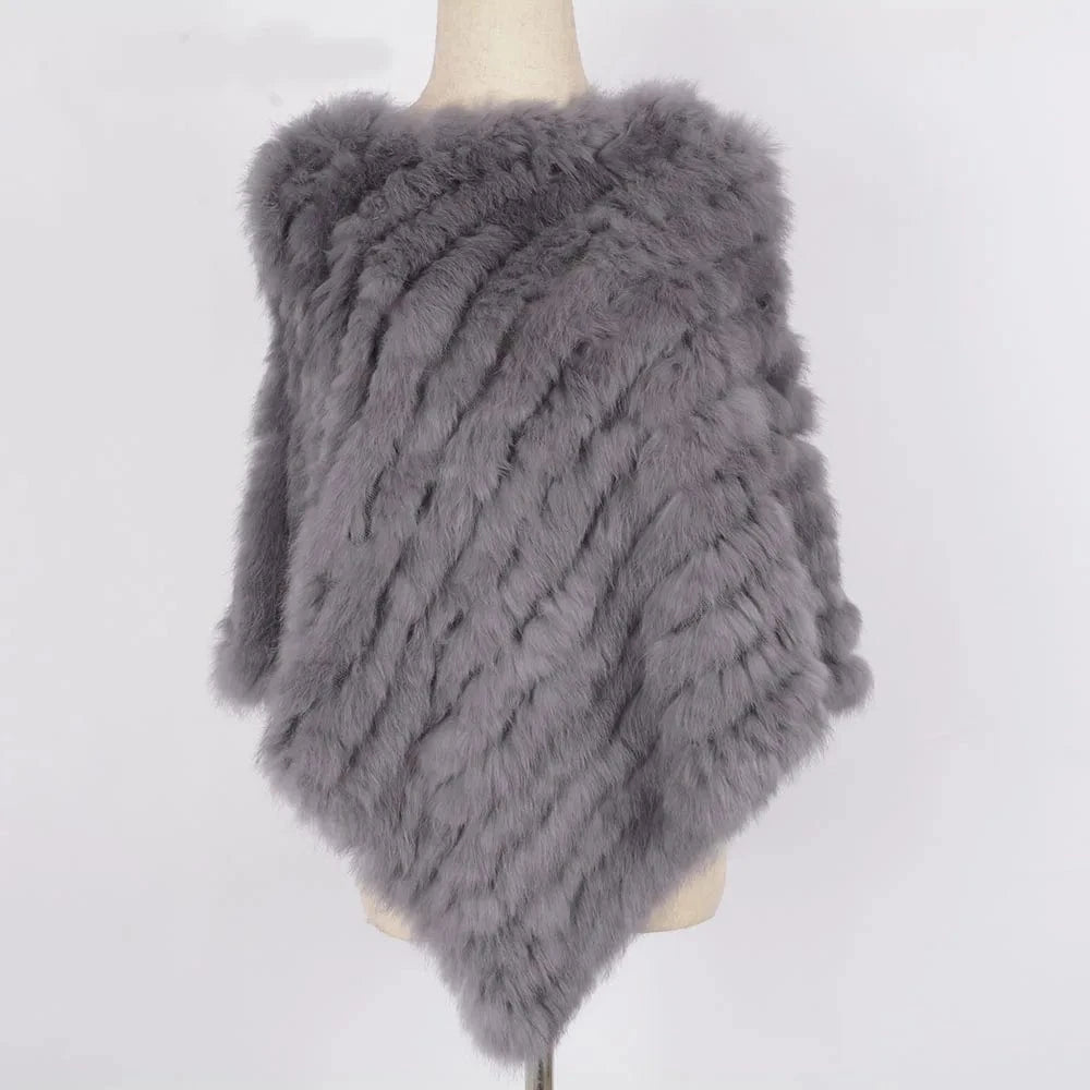 Grey Various Colors Fur Poncho Stretchy Soft Knitted  Rex Rabbit Fur Shawls for Lady