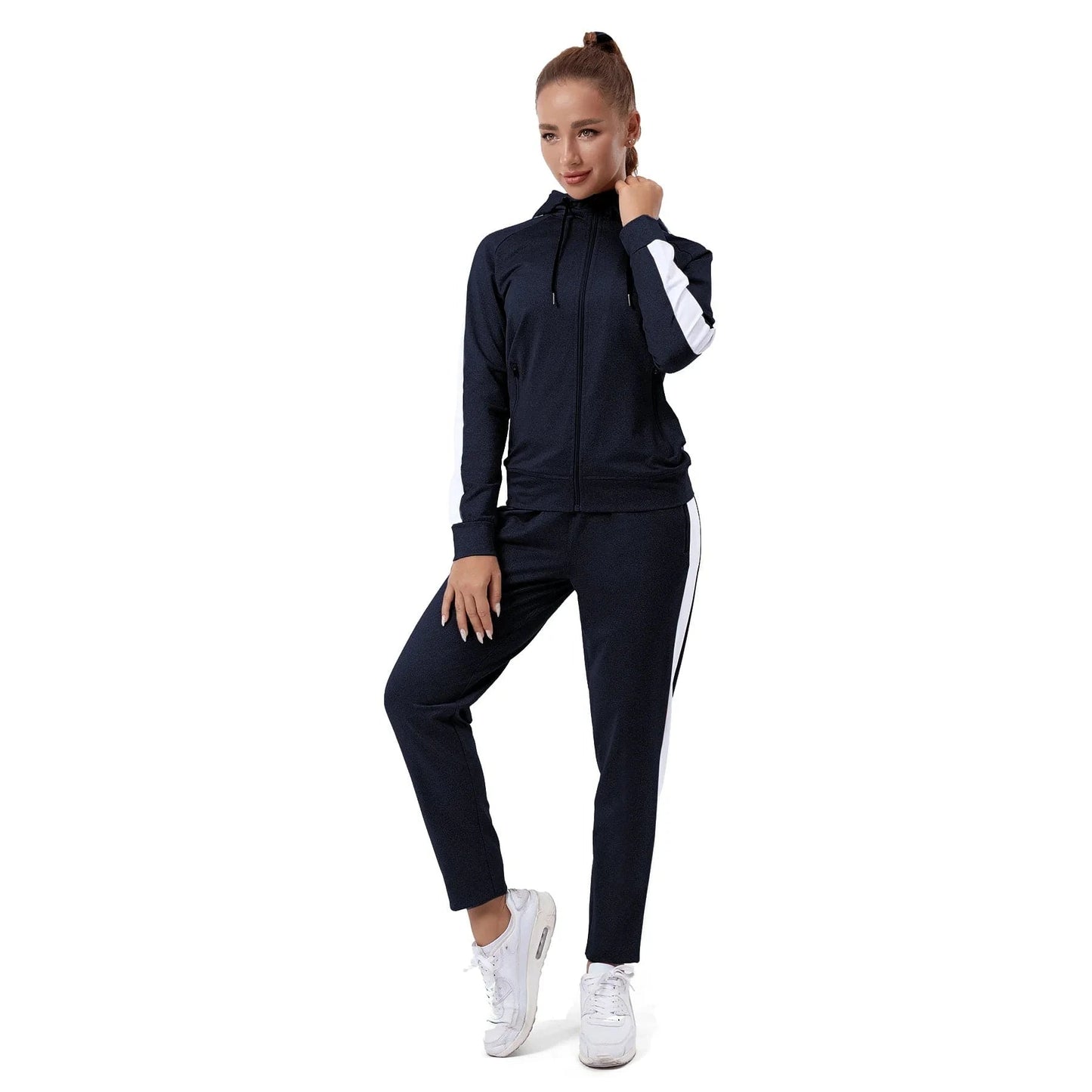 Grey Womens Sweat Suit Hoodie High Quality Blank Jogger 2 Piece Set Top Logo Custom Women Sweatsuit Set