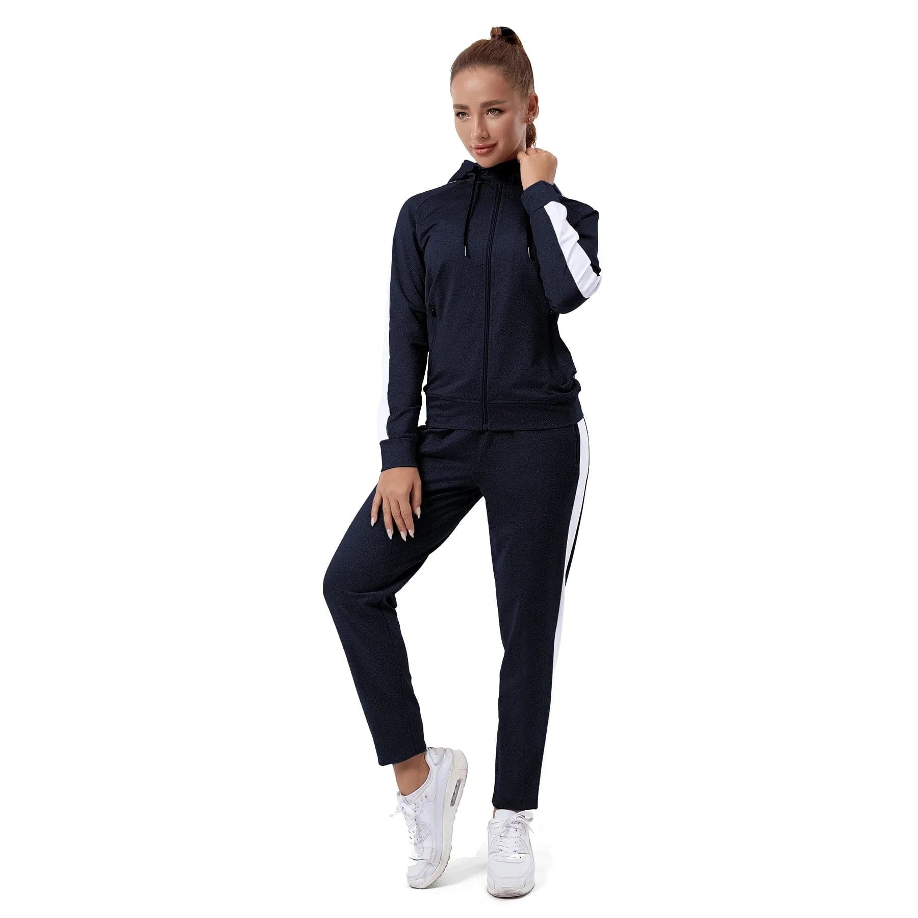 Grey Womens Sweat Suit Hoodie High Quality Blank Jogger 2 Piece Set Top Logo Custom Women Sweatsuit Set
