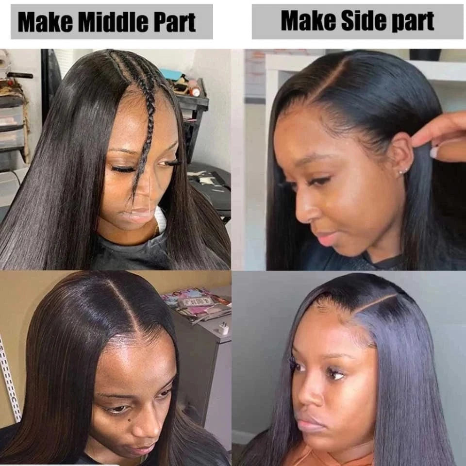 GS Thick 180% Density Straight U Part Wigs For Black Women, Middle Part Half Hand Tied Made U-Part Human Hair wigs