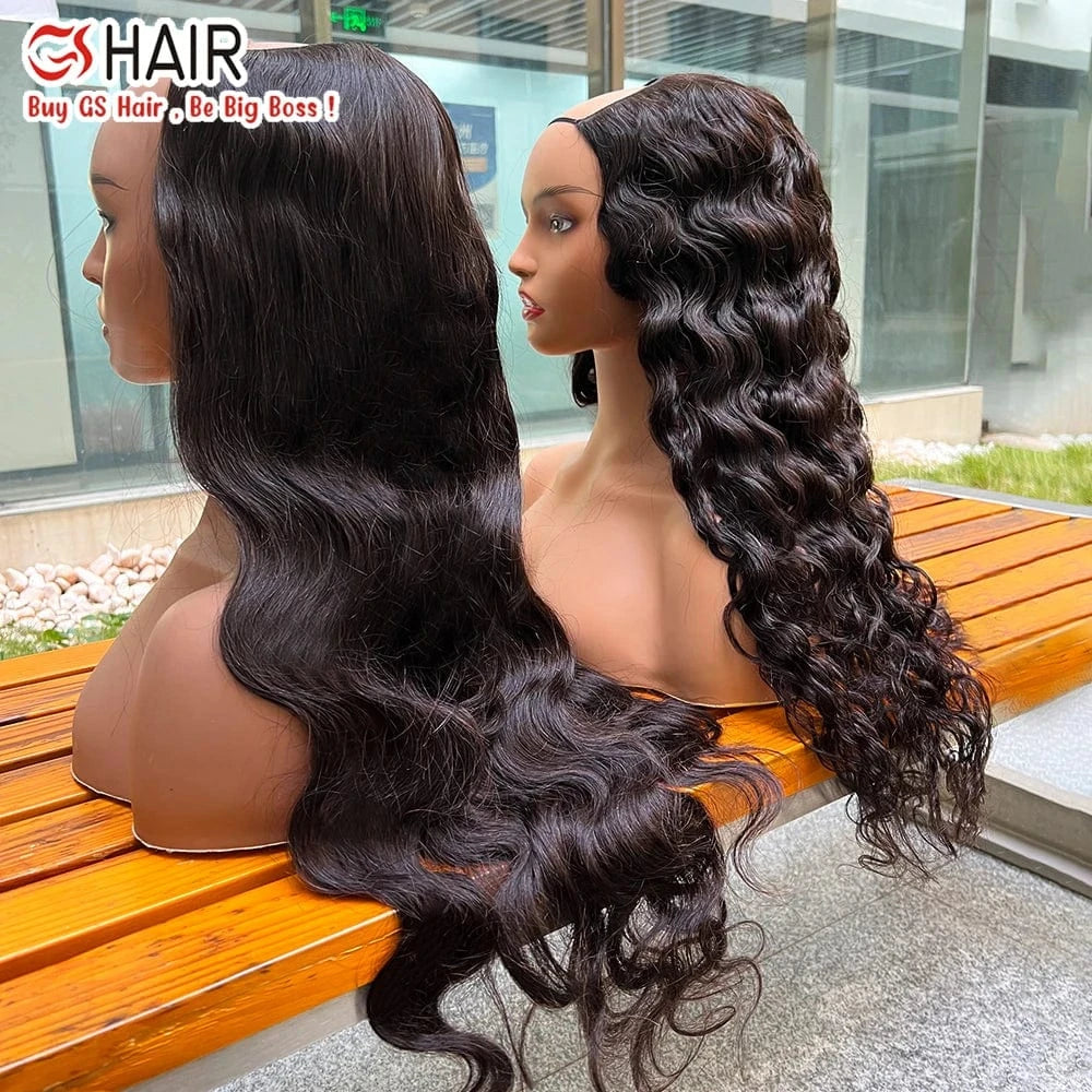 GS Thick 180% Density Straight U Part Wigs For Black Women, Middle Part Half Hand Tied Made U-Part Human Hair wigs