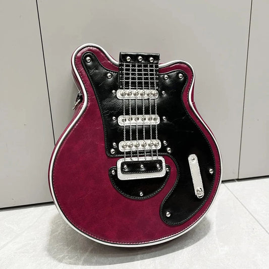 Guitar Shaped Unique Purses for Women Y2K Punk Creative Luxury Crossbody Bags Leather Novelty Handbags 2024