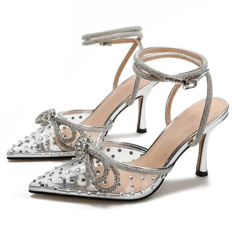 GX01A10 New Evening Diamond Transparent Spike High Heel Sandals Women's Rhinestone Party Thin High Heel Shoes