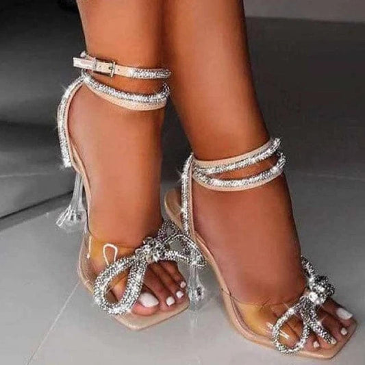 GX01A77 Wholesale Elegant Rhinestone Bow Tie Party High Heel Sandals For Women Fashion Open Toe Heels Shoes