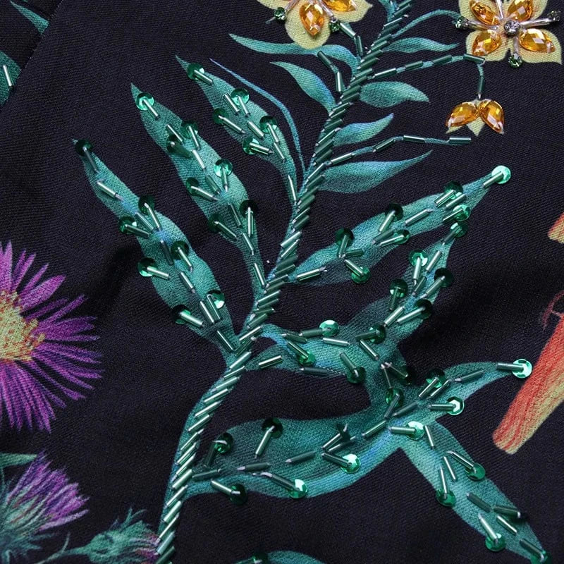 GX0222 Fashion Luxury Quality Women Square Neck Sleeveless A-line Long Dresses Embroidered Beads Printed Elegant Casual Dress