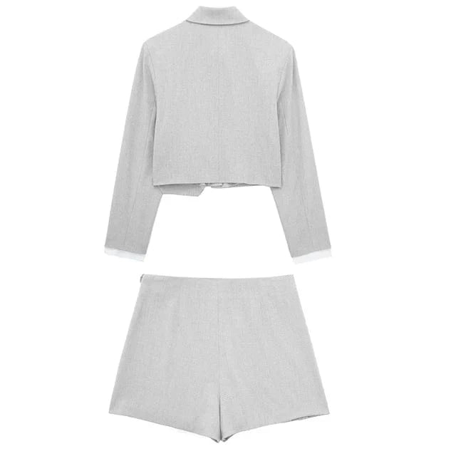GX1608 Fashion 2024 clothes boutique women street wear long sleeve pocket unique shirt and pleated mini skirt short 2 piece set